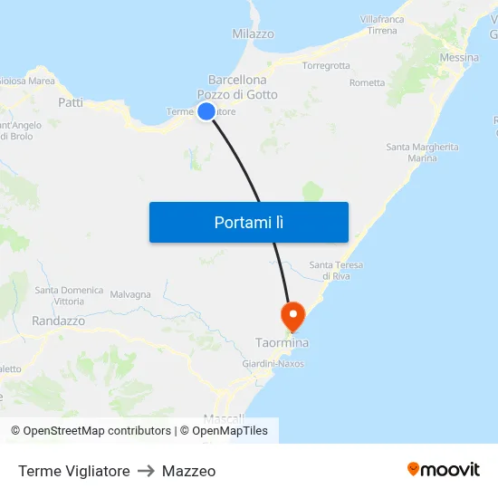 Terme Vigliatore to Mazzeo map