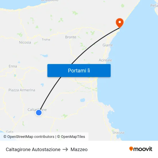 Caltagirone Autostazione to Mazzeo map