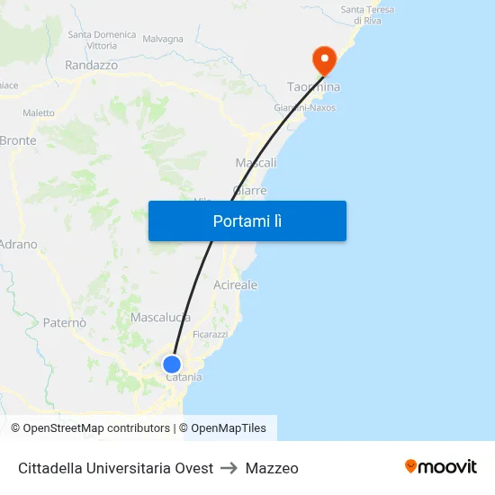 Cittadella Universitaria Ovest to Mazzeo map
