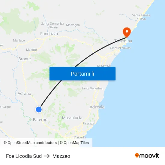 Fce Licodia Sud to Mazzeo map