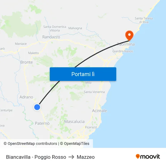 Biancavilla - Poggio Rosso to Mazzeo map