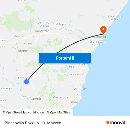 Biancavilla Pozzillo to Mazzeo map