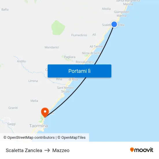 Scaletta Zanclea to Mazzeo map
