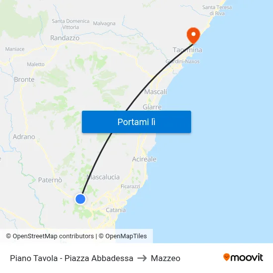 Piano Tavola - Piazza Abbadessa to Mazzeo map