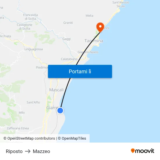 Riposto to Mazzeo map