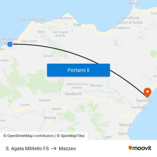 S. Agata Militello FS to Mazzeo map