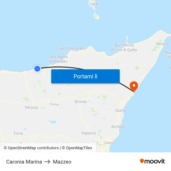 Caronia Marina to Mazzeo map