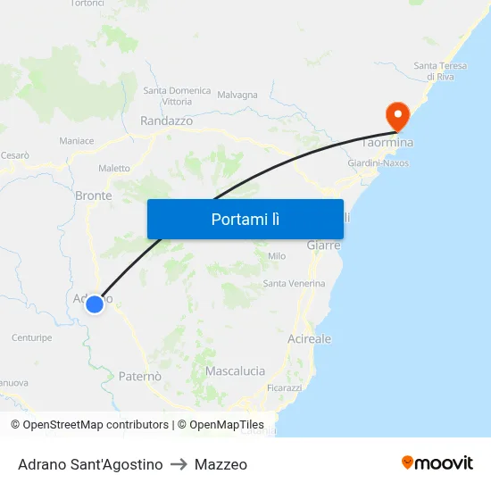 Adrano Sant'Agostino to Mazzeo map