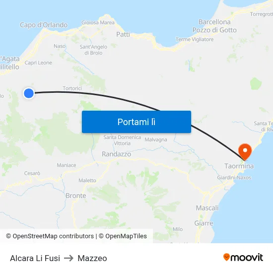 Alcara Li Fusi to Mazzeo map
