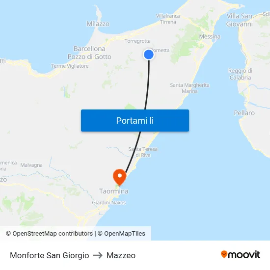 Monforte San Giorgio to Mazzeo map