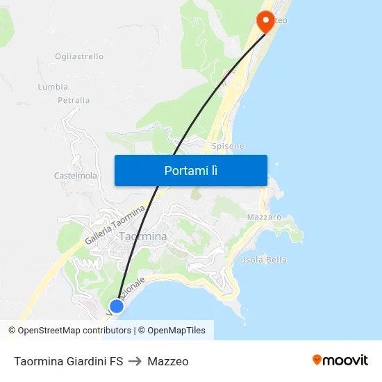 Taormina Giardini FS to Mazzeo map