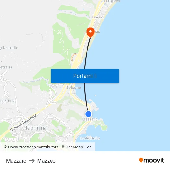 Mazzarò to Mazzeo map