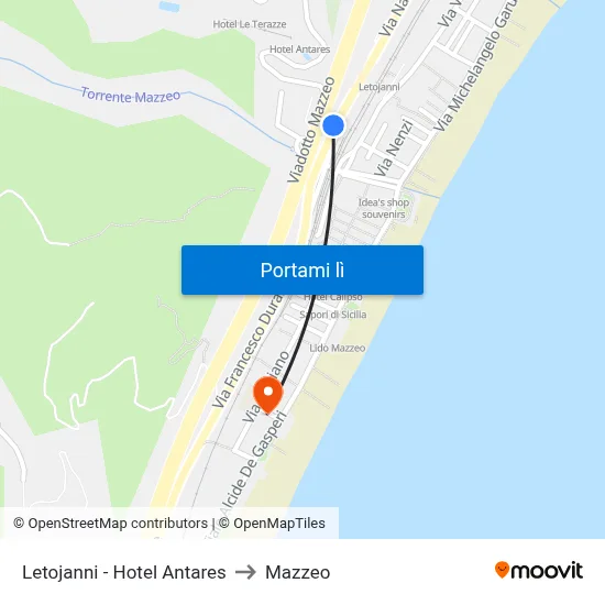 Letojanni - Hotel Antares to Mazzeo map