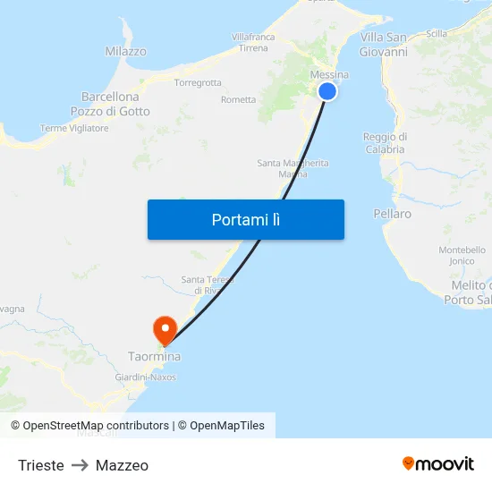 Trieste to Mazzeo map