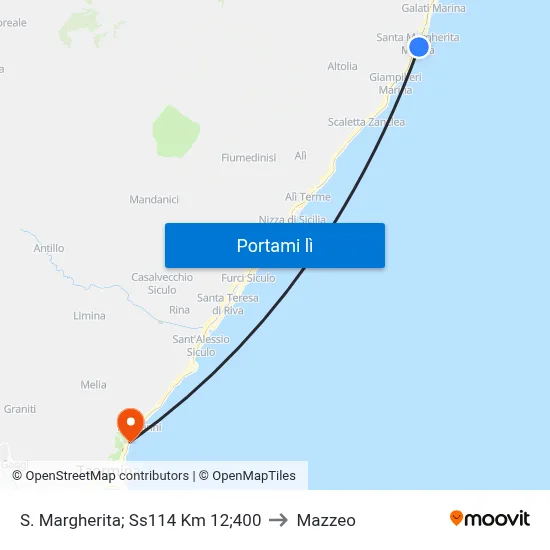 S. Margherita; Ss114 Km 12;400 to Mazzeo map