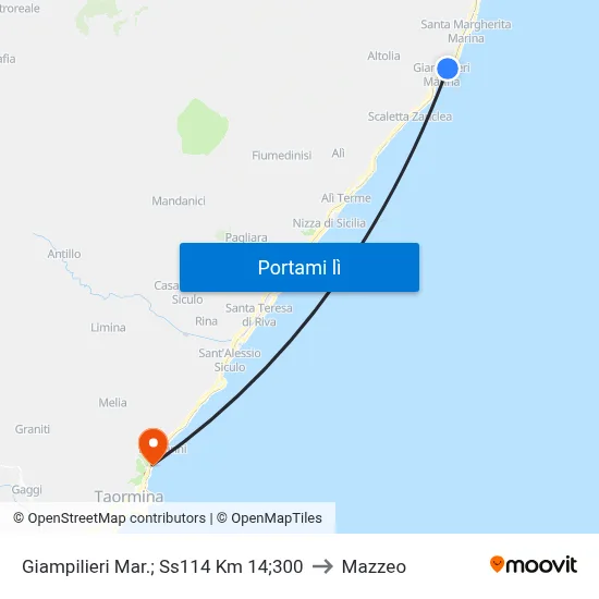 Giampilieri Mar.; Ss114 Km 14;300 to Mazzeo map