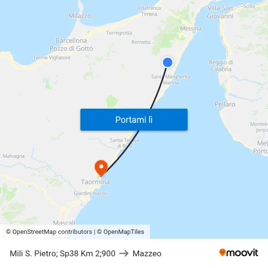 Mili S. Pietro; Sp38 Km 2;900 to Mazzeo map