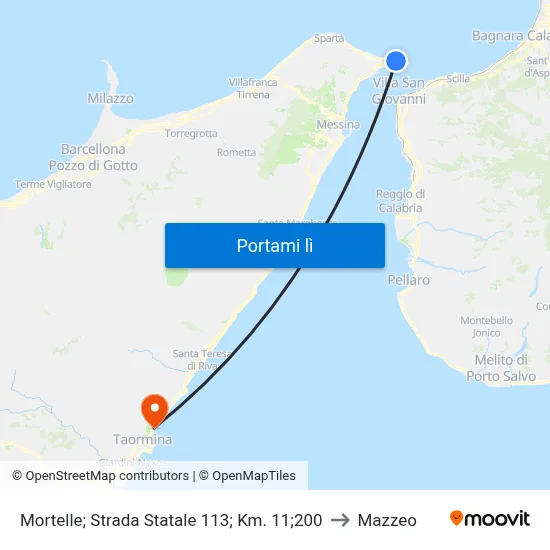 Mortelle; Strada Statale 113; Km. 11;200 to Mazzeo map