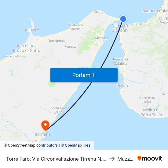 Torre Faro; Via Circonvallazione Tirrena N. 63 to Mazzeo map