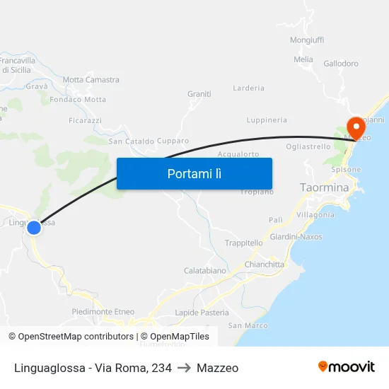 Linguaglossa - Via Roma, 234 to Mazzeo map