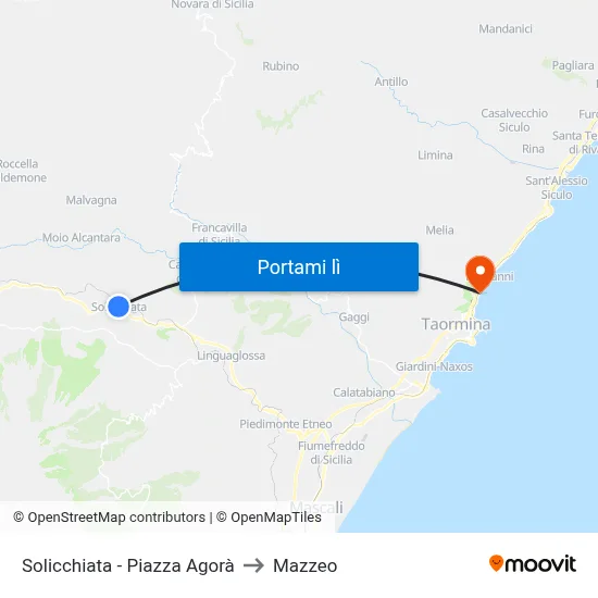Solicchiata - Piazza Agorà to Mazzeo map