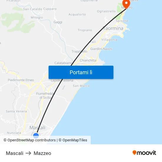 Mascali to Mazzeo map