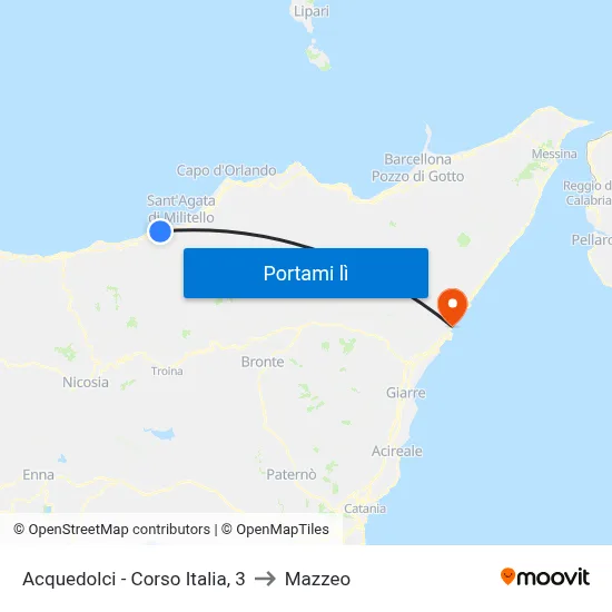 Acquedolci - Corso Italia, 3 to Mazzeo map