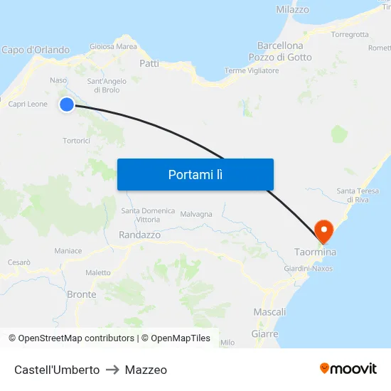 Castell'Umberto to Mazzeo map