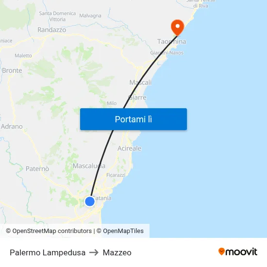 Palermo Lampedusa to Mazzeo map