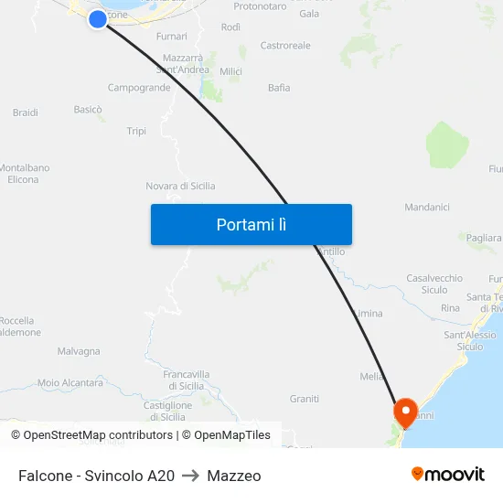 Falcone - Svincolo A20 to Mazzeo map