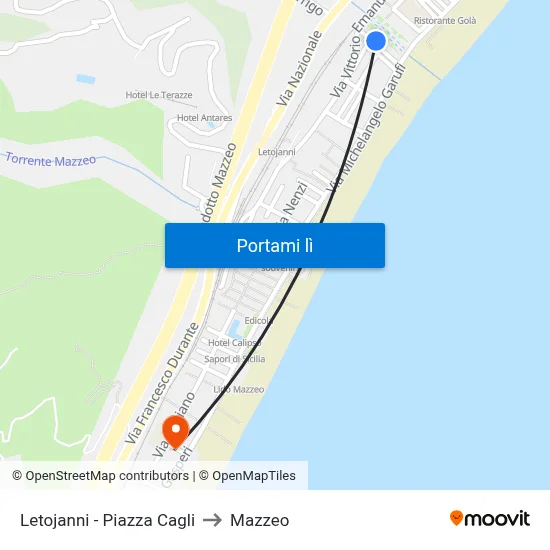 Letojanni - Piazza Cagli to Mazzeo map