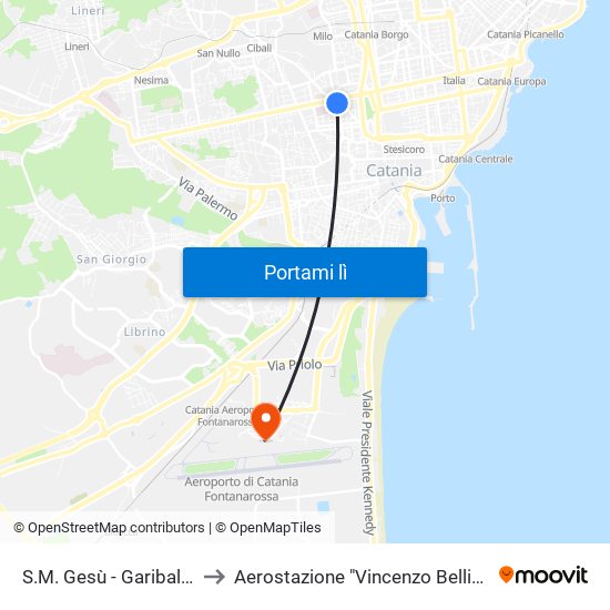 S.M. Gesù - Garibaldi to Aerostazione "Vincenzo Bellini" map