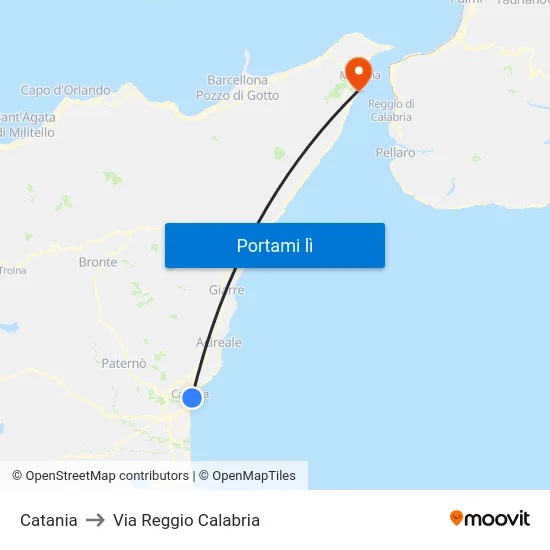 Catania to Via Reggio Calabria map