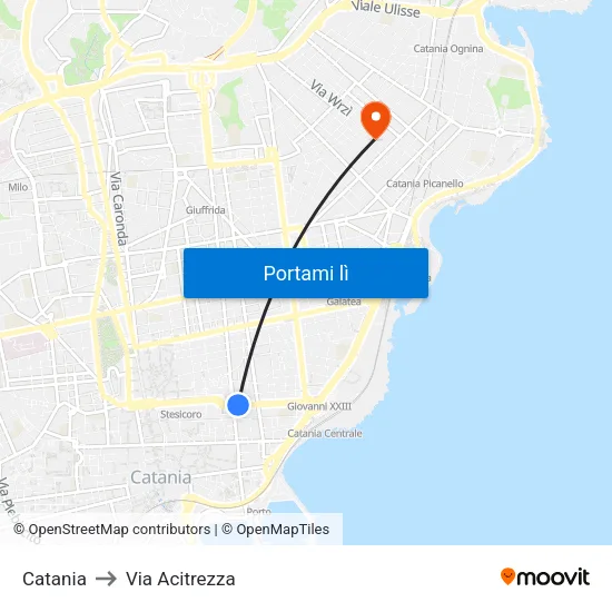 Catania to Via Acitrezza map