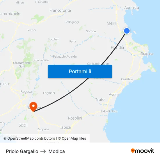 Priolo Gargallo to Modica map