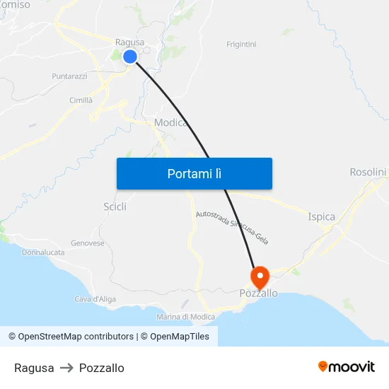 Ragusa to Pozzallo map