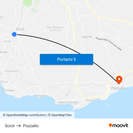 Scicli to Pozzallo map