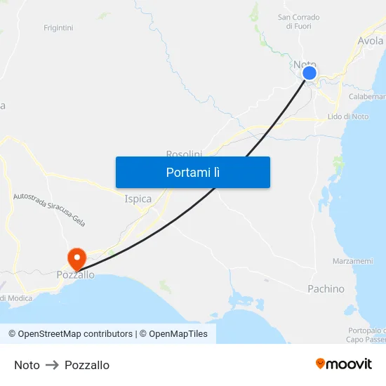 Noto to Pozzallo map