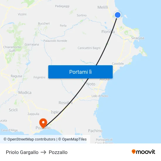 Priolo Gargallo to Pozzallo map
