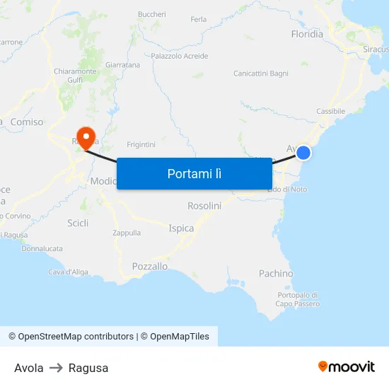 Avola to Ragusa map