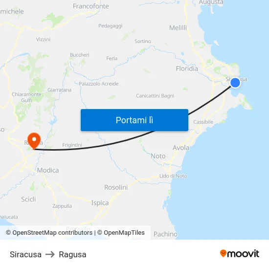 Siracusa to Ragusa map