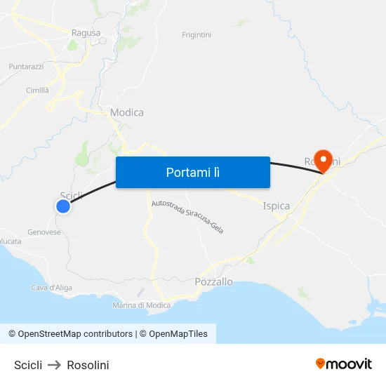 Scicli to Rosolini map