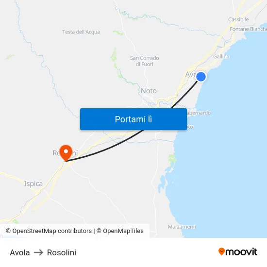 Avola to Rosolini map