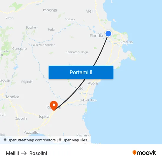 Melilli to Rosolini map