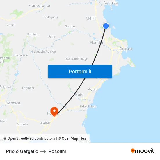 Priolo Gargallo to Rosolini map