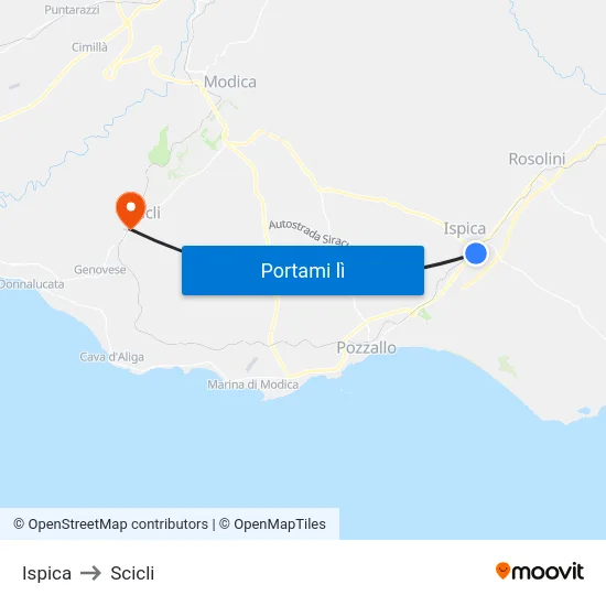 Ispica to Scicli map