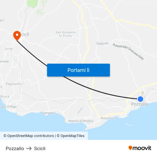 Pozzallo to Scicli map