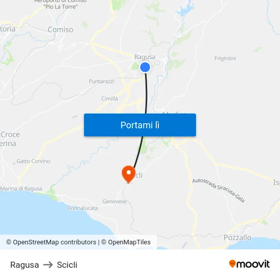 Ragusa to Scicli map