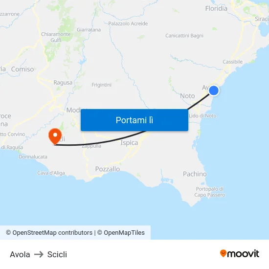 Avola to Scicli map