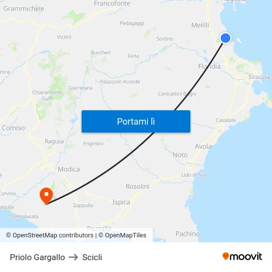 Priolo Gargallo to Scicli map